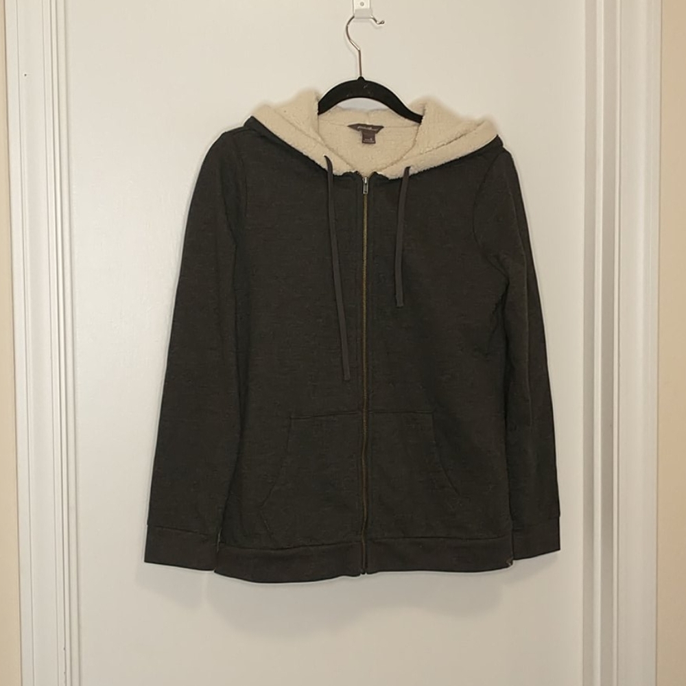 Eddie Bauer grey fleece lined hooded jacket
